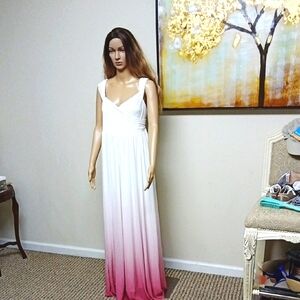 Elegant White and Pink Ombre Maxi Dress